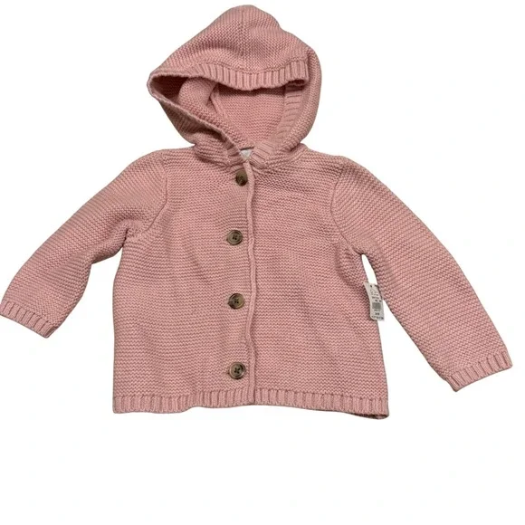 Old Navy Baby Knit Cardigan Sweater Hoodie‎ Buttons Pink 3-6M
