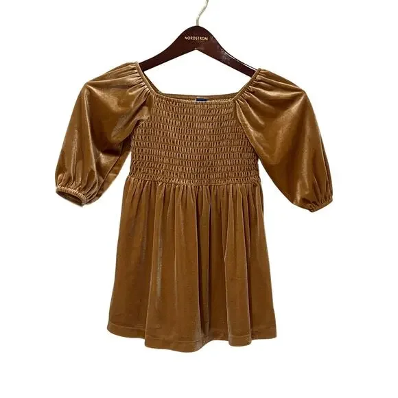 Old Navy, Brown Girls Dress,Puffy Sleeve,Poly Blend, Size 4T, NB98