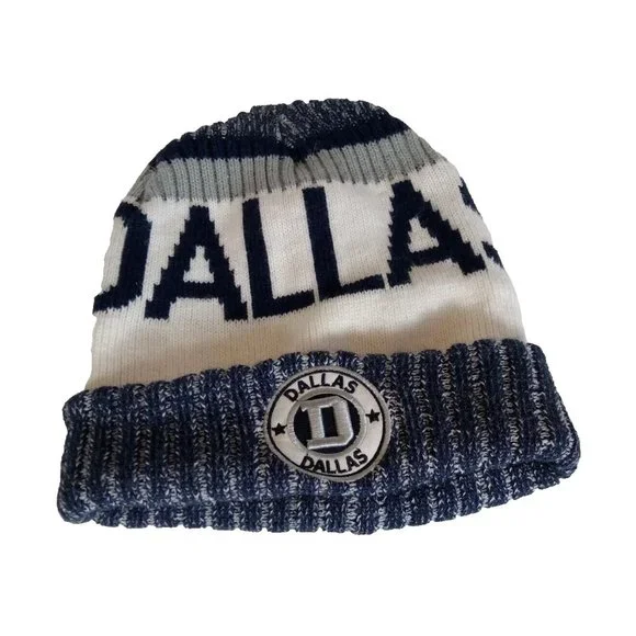 Dallas Knit Beanie Mens Blue White & Gray‎ Sports Cap Hat