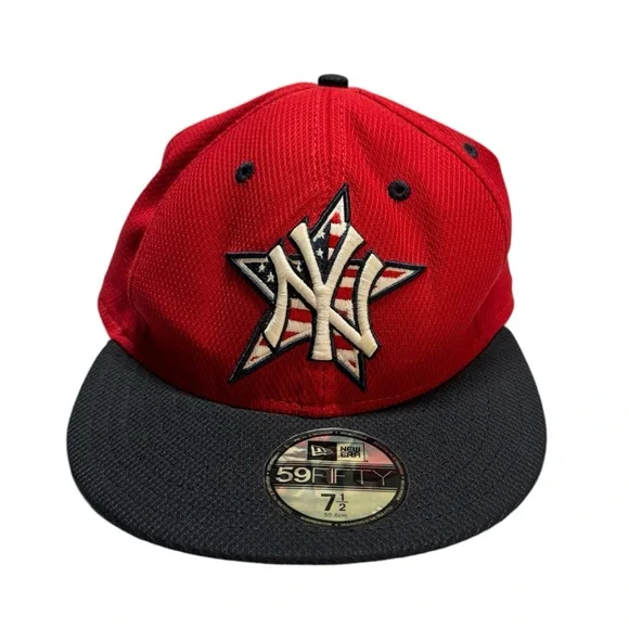 New York Yankees New Era 59fifty Hat Size 7.5 American Flag Star‎ MLB On Field