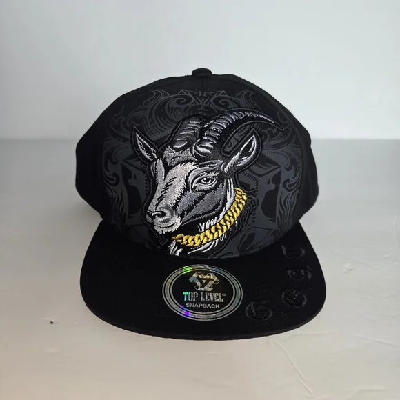 The GOAT Top Level Men's Snapback Hat One Size Black Embroidered Logo New