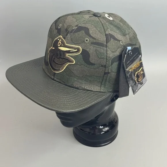 Pro Standard Baltimore Orioles Camo Leather Visor Strapback Hat MLB NEW