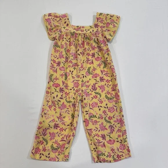 Old Navy Floral Flutter Sleeve Jumpsuit Toddler 3T Yellow Linen Blend‎ | Boho