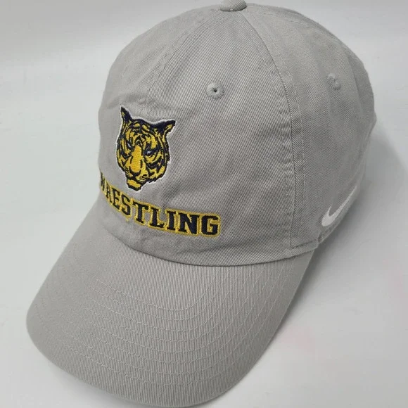 Nike Hat Strapback Gray Yellow Wrestling Tiger Logo Heritage86 Casual Cotton Men