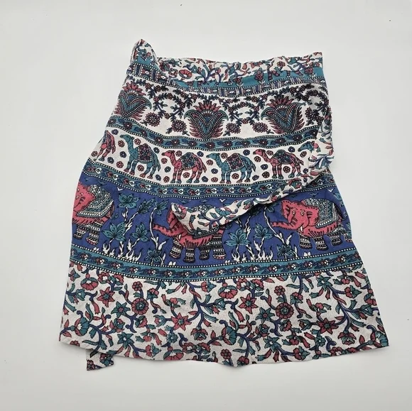 Vintage Half Apron 2X 3X Blue Pink White Elephant Camel Floral Paisley Indian