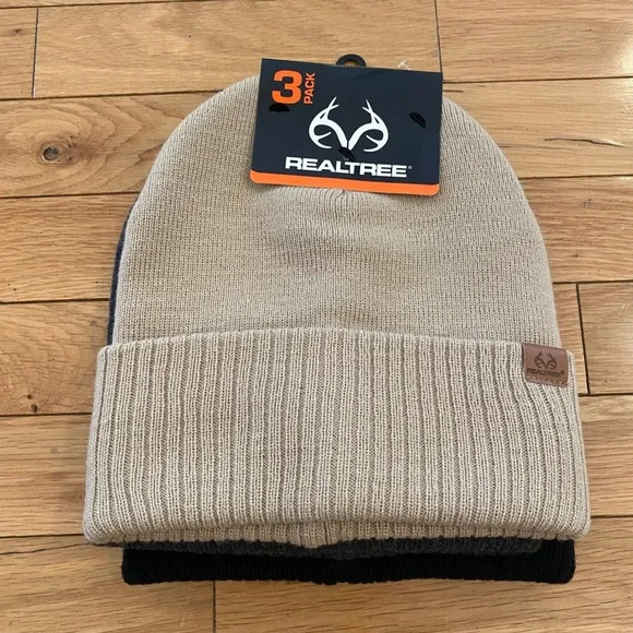 Realtree 3 Pack Beanie Hats Men Women Winter Warm Knit Caps‎ Tan Grey Black