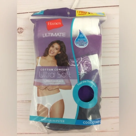 Hanes Size 5/S HIPSTER Ultimate Cotton Comfort Tagless Panties 6 Pack