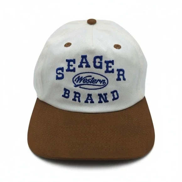 Seager Western Brand Snapback Hat Cream Brown Blue Embroidered Baseball Cap