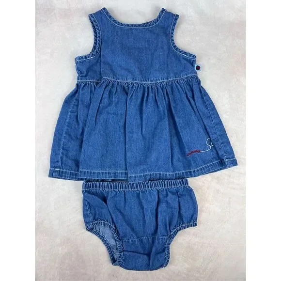 Old Navy Y2K Embroidered Lady Bug Denim Jumper