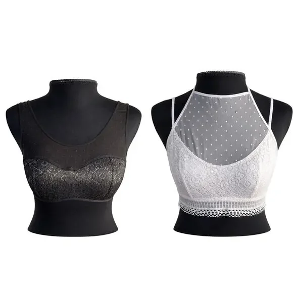 Victoria’s Secret 2 Pack Lace Bralette Bundle Black Ivory Swiss Dot Mesh Size M