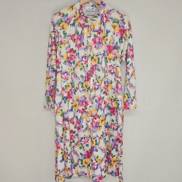 Travel-Lite by Boutique Vintage Floral Zip Front Housecoat Robe Womens Medium