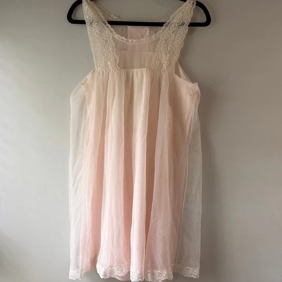 Unbranded Nightgown Womens OS Pink Good Vintage Lace Sheer Babydoll Lingerie
