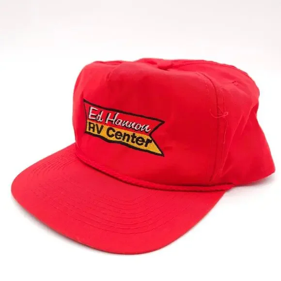 Vintage‎ Ed Hannon RV Center Snapback Trucker Rope Hat Ball Cap Red Advertising