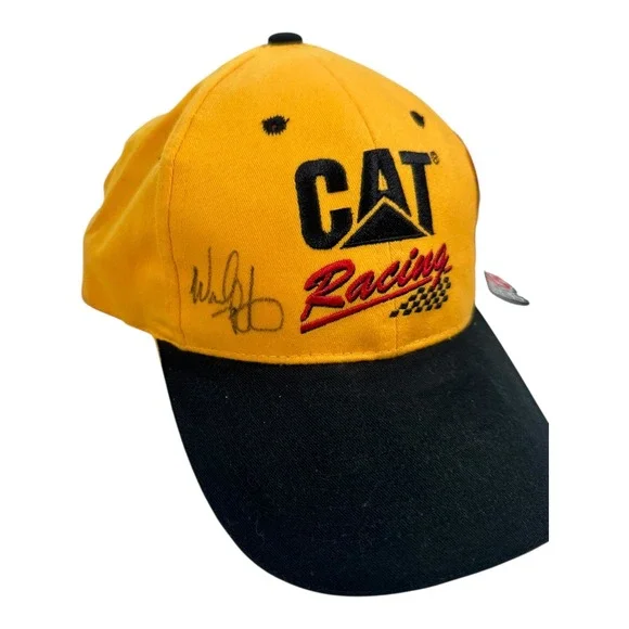 CAT Racing Hat Cap Yellow Black NASCAR Racing Champions Signed‎