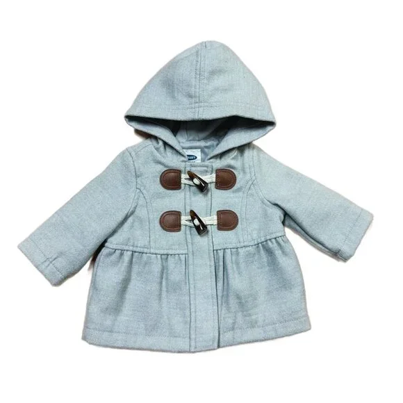 Old Navy Gray Hooded Toggle Closure Peacoat Baby Girl Size 0-3M