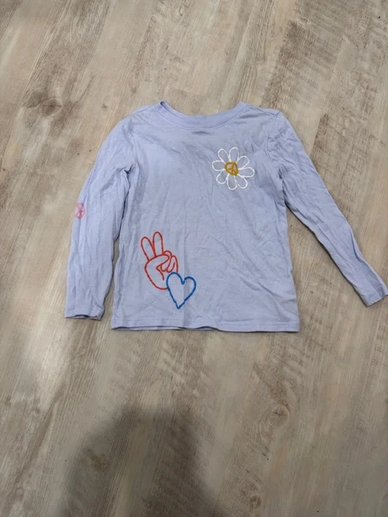 Old Navy Light Purple Long-Sleeve Tee with Daisy, Peace Sign & Heart