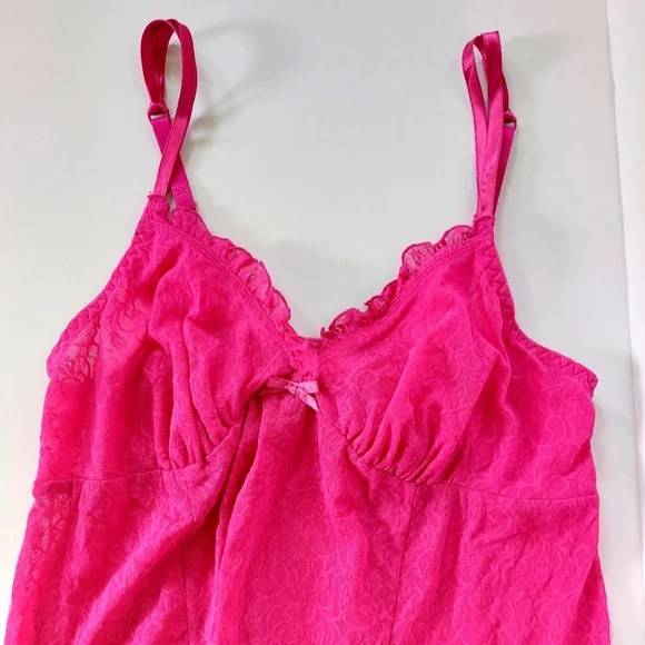 Dark Pink Lace‎ Babydoll Negligee size 14/16 Cacique Boudoir Nightgown Lingerie