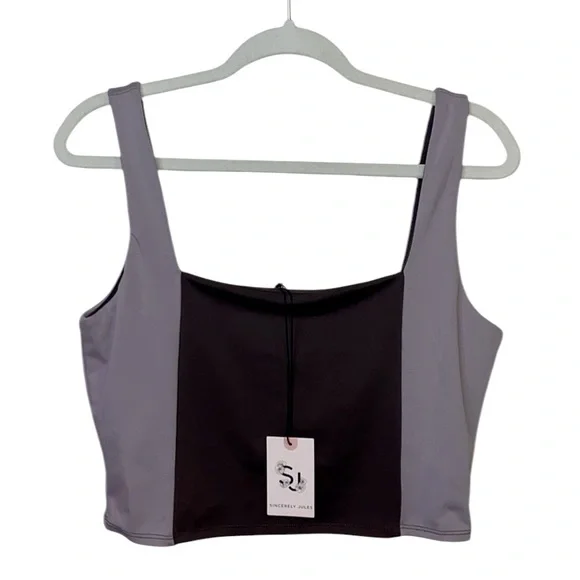 NWT Sincerely Jules Purple/Brown Crop Tank Top, Size Large