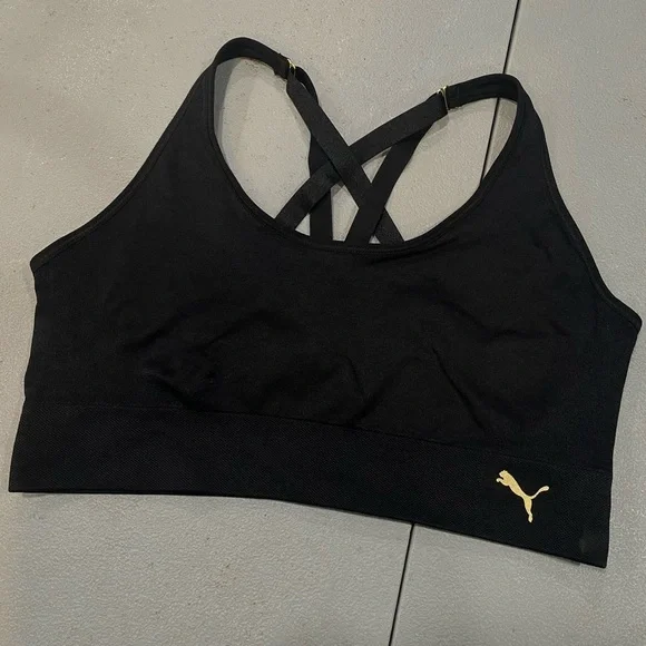 Puma Black Sports Bra with Gold Logo