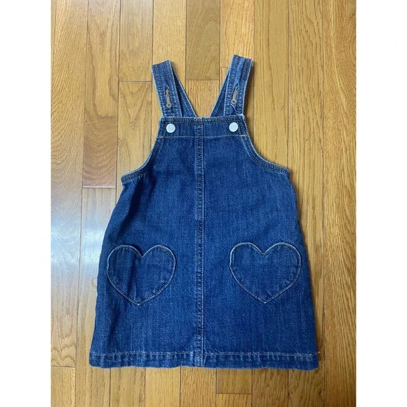 Old Navy Kids Denim Jumper Dress Medium Wash Heart Pockets Blue 2T