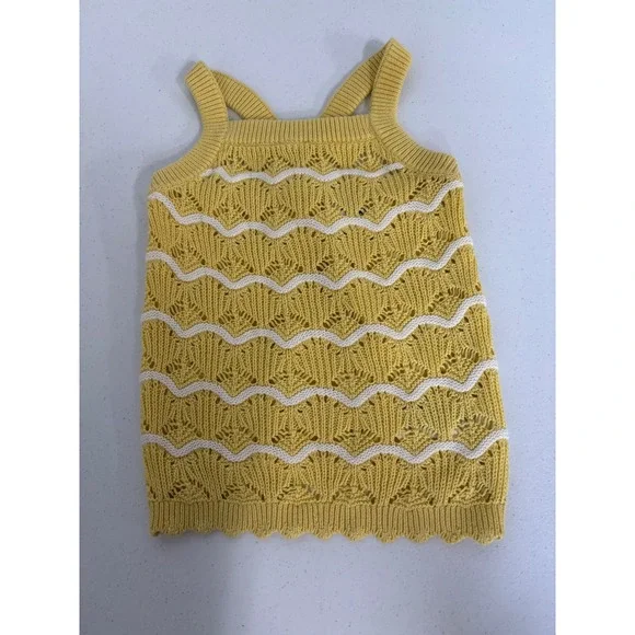 Old Navy Kids Yellow White Striped Pointelle Knit Tank Top Split Back 5T