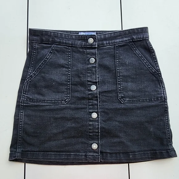 Old Navy Girl's Button Front Denim Jean Skirt Black Med Wash Sz XL (14)