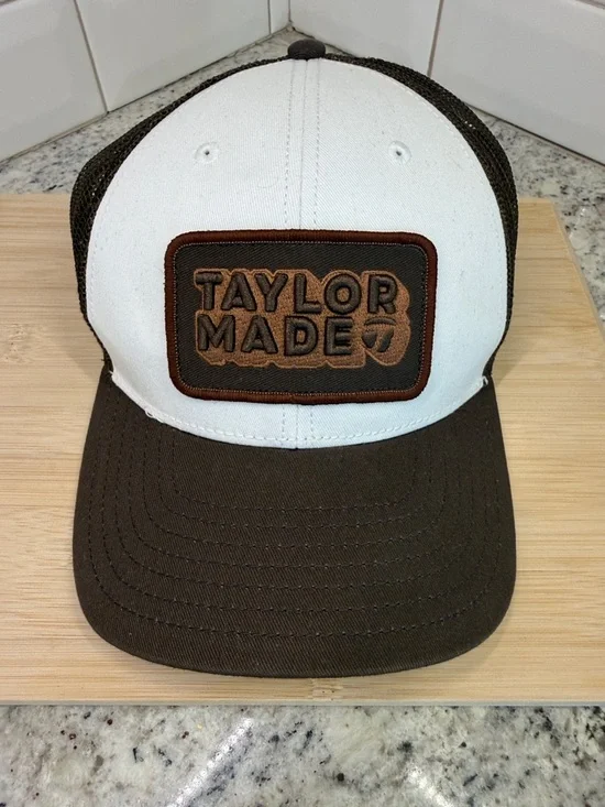 TaylorMade White and Brown Patch Trucker Hat