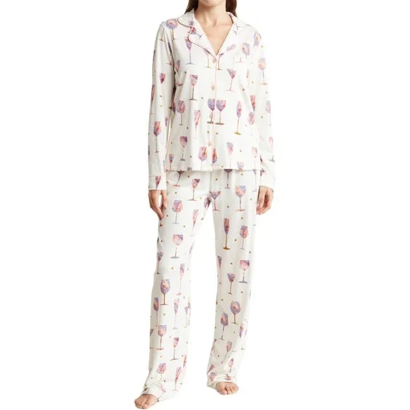 NWT PJ Salvage Long Sleeve Wine Life Button-Up Shirt & Pants Pajamas (L)