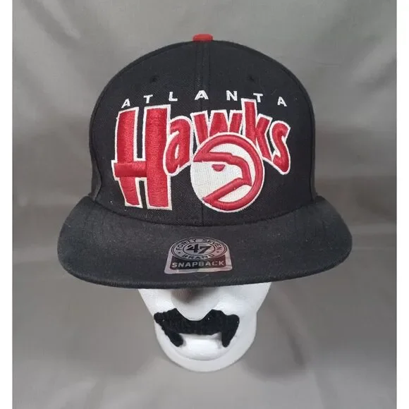 Atlanta Hawks Hat Cap Black Snap Back Hardwood Classics Flat Bill 47 Brand‎