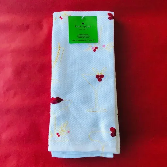 KATE SPADE  Kitchen Towels 100% Cotton Christmas tree 2 Set
