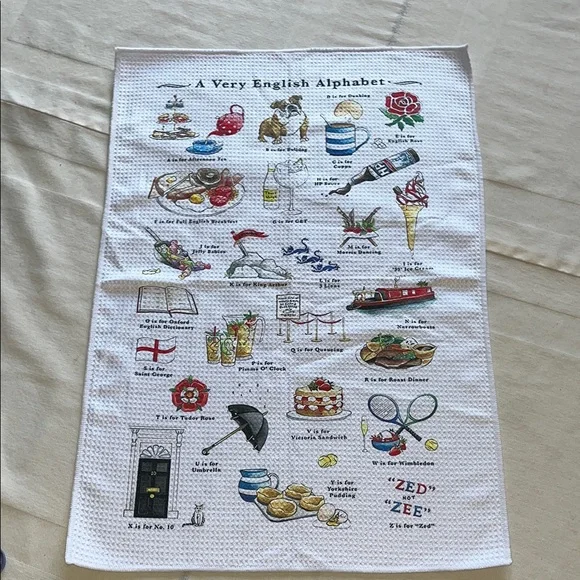 A Very English Alphabet Tea Towel - Illustrated White Cotton