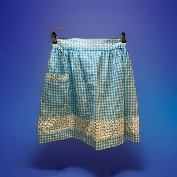 BLUE‎ EMBROIDERY HALF APRON with pocket Vintage