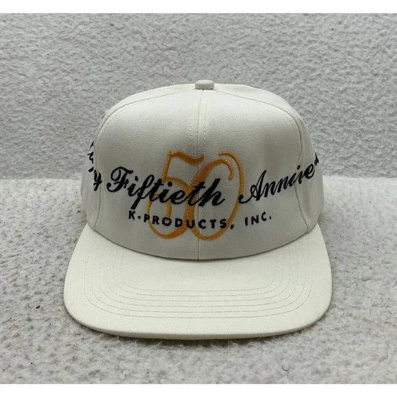 VTG‎ K-Products 50th Anniversary Blockhead Hat Snapback OSFM White Big Logo Rare