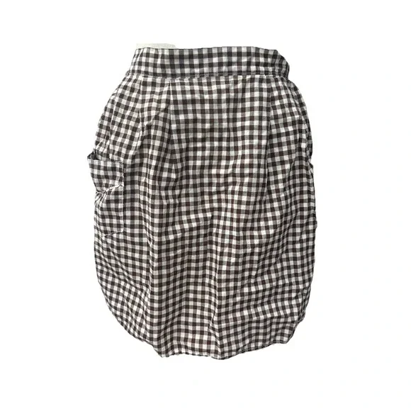 Vintage Brown Gingham Half Apron Handmade Waist Tie Back Farmhouse Ric Rac Trim