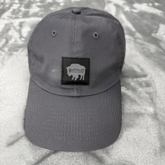 Buffalo Outdoors Mens Gray Cotton Baseball Cap Adjustable Dad Hat Logo Patch