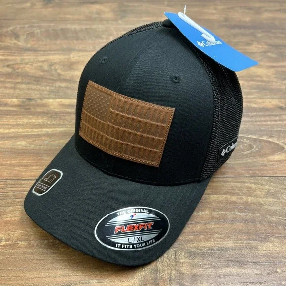NWT Columbia‎ Rugged Outdoor Tree Flag Mesh Back Trucker Hat Patch USA Black