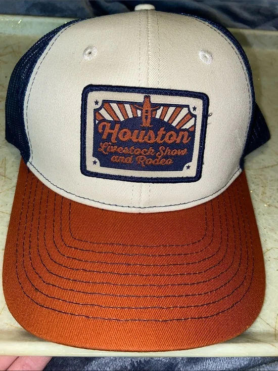 Houston Livestock show and Rodeo Trucker Hat with Rust Brim SnapBack