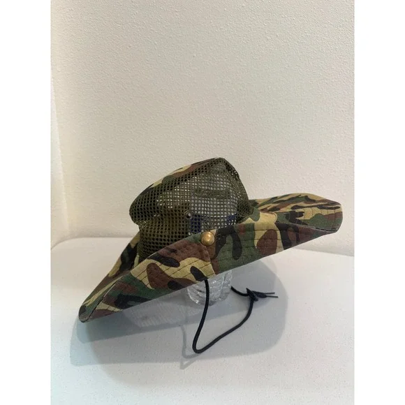 Camo Mesh Sun Hat Adjustable Chin Strap Boonie Fishing Hiking Bucket Hat