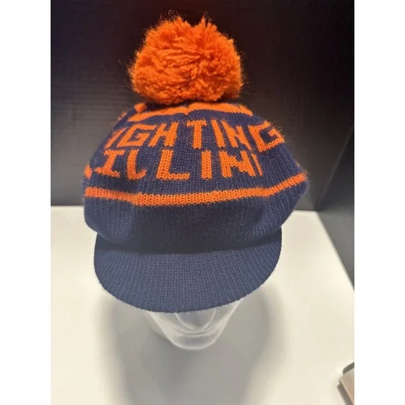Vintage University of‎ Illinois Fighting Illini Blue & Orange Knit Beanie Beret