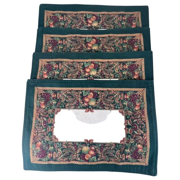 Set Of 4 Thanksgiving Fruit & Vine Placemats Green Border 18
