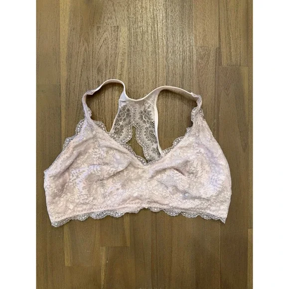 Felina Pink Lace‎ Racerback Bralette C3995 Women Large L/G Wire Free Hook Eye