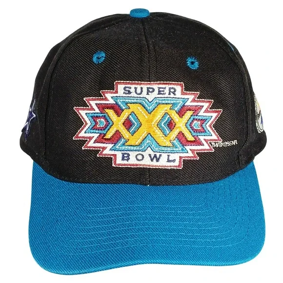 Super Bowl XXX‎ Hat OSFA Black Blue Vintage 1996 NFL Cowboys Steelers Retro