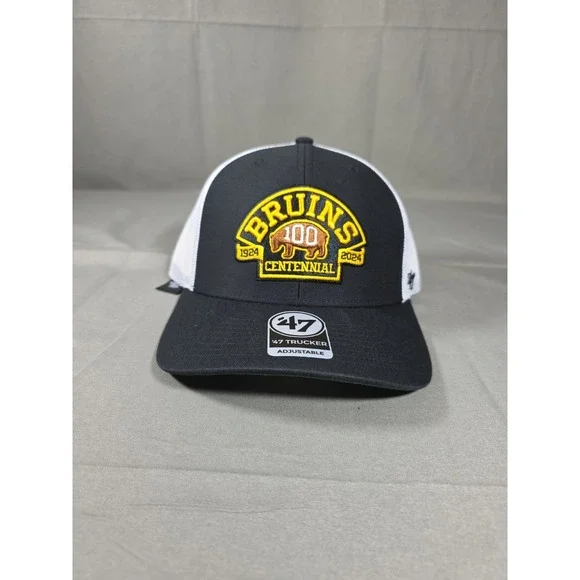 Boston Bruins Hat '47 Brand Trucker Snapback Black Centennial 100th NHL Cap NWT