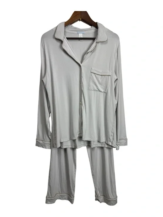 Eberjey White with gold trim Two-Piece Pajama Set Medium