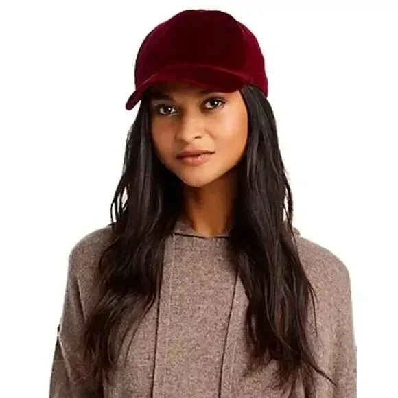 SURELL Womens Hat Burgundy Velvet Baseball Cap Luxury Bordeux $100
