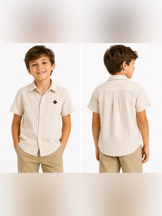 Old Navy Cream Short-Sleeve Striped Button-Down Shirt