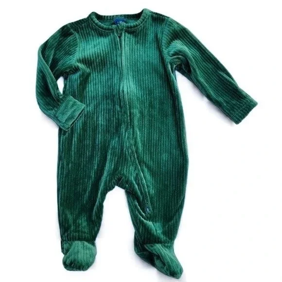 Old Navy Green Velour Ribbed Zip‎ Footie Romper Size 0-3m Sleeper
