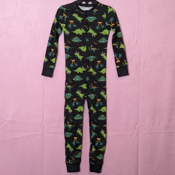 Old Navy Gray and Green Dinosaur One Piece Pajama Set size 4T