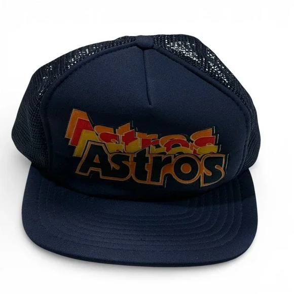 Vintage Houston Astros Trucker Hat Navy Blue Rainbow Logo‎ Snapback MLB Cap