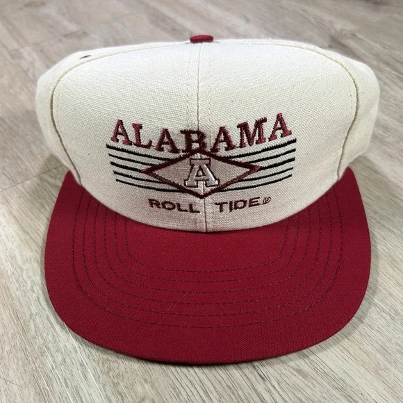 VTG Alabama Crimson Tide Snapback Hat College Beige Red Cap USA
